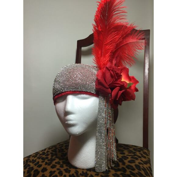 Red 1920s Flapper Dress Costume Set Headpiece Gloves Boa Wig Necklace Sz 4 Small - Picture 3 of 16